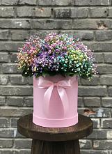 Цветочная композиция из Гипсофила и Розы в шляпной коробке в Шелкозаводской
