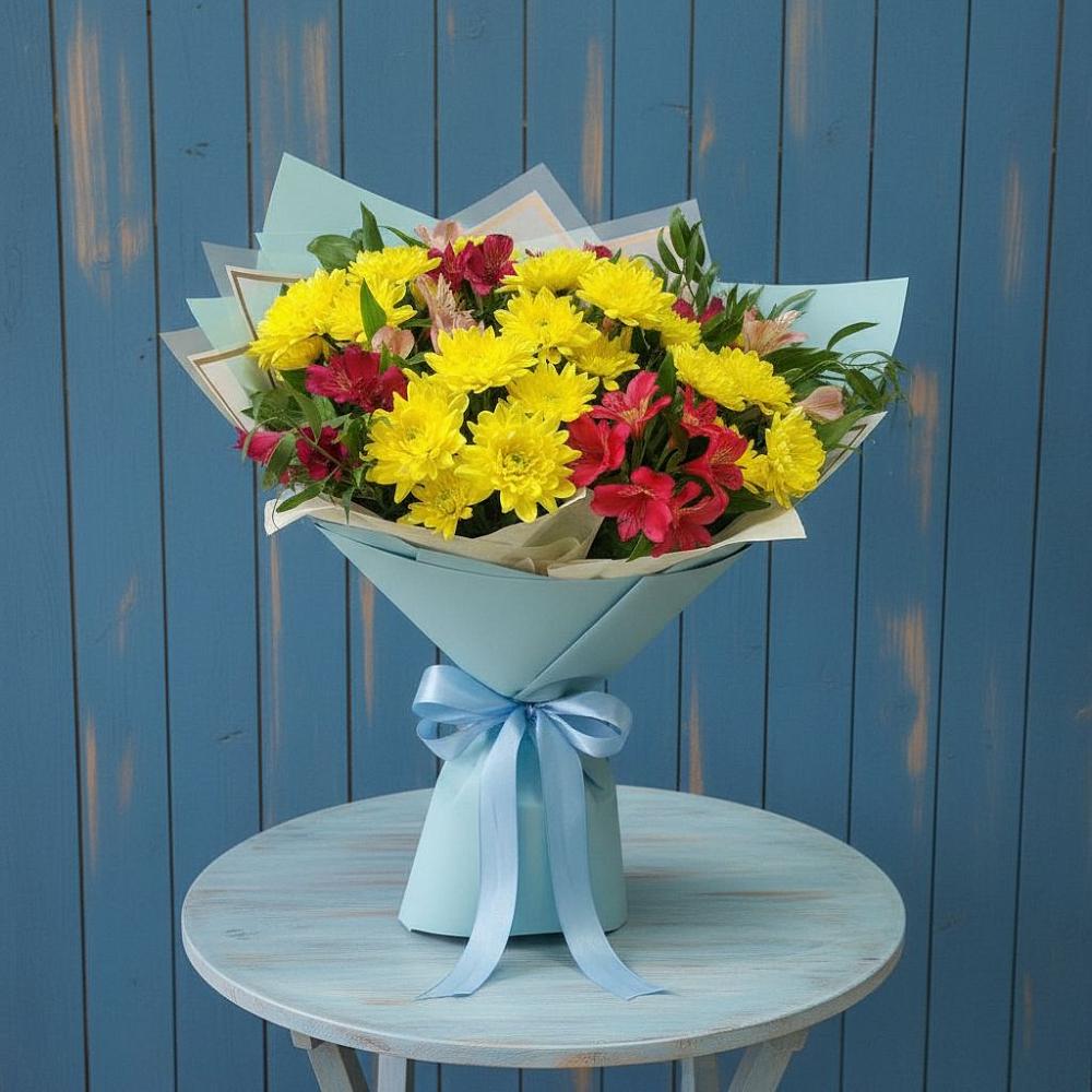 Букет цветов из: Альстромерии и Хризантемы в Шелкозаводской