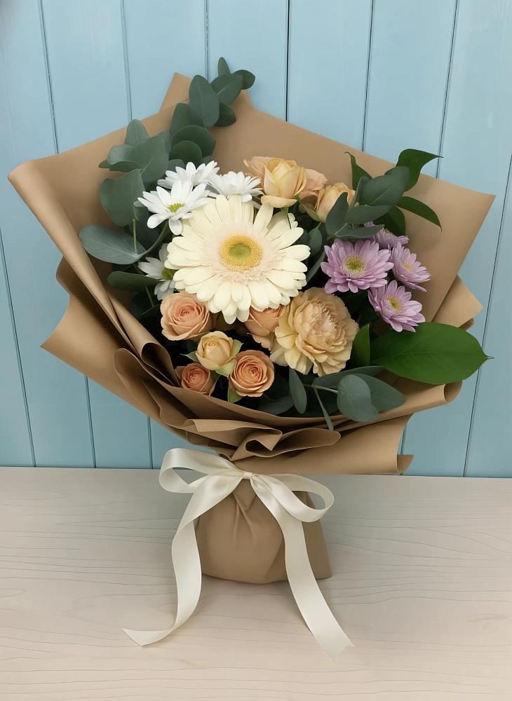 Букет цветов из: Герберы и Хризантемы в Шелкозаводской