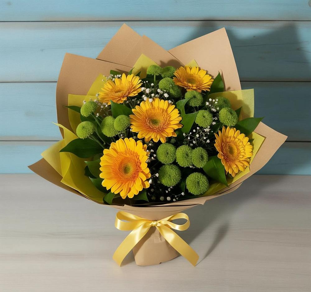 Букет цветов из: Герберы и Хризантемы в Шелкозаводской