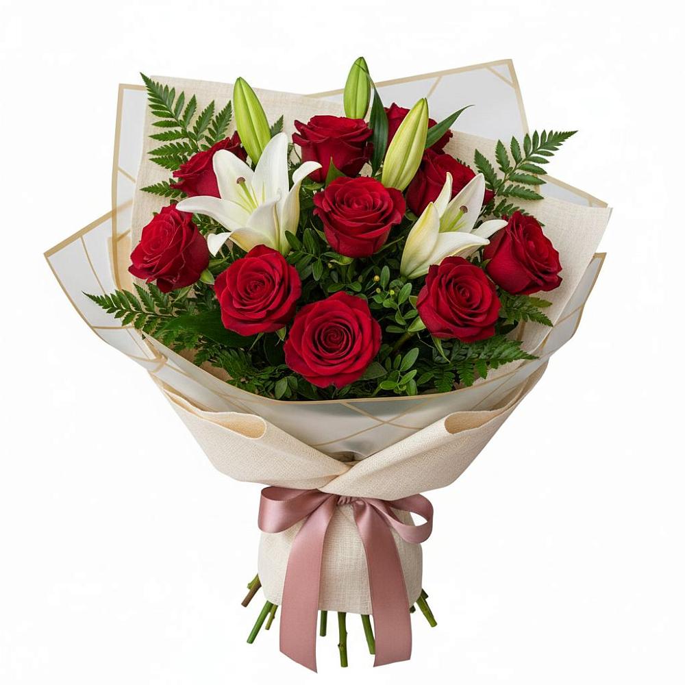 Букет цветов из: Лилии и Розы в Шелкозаводской