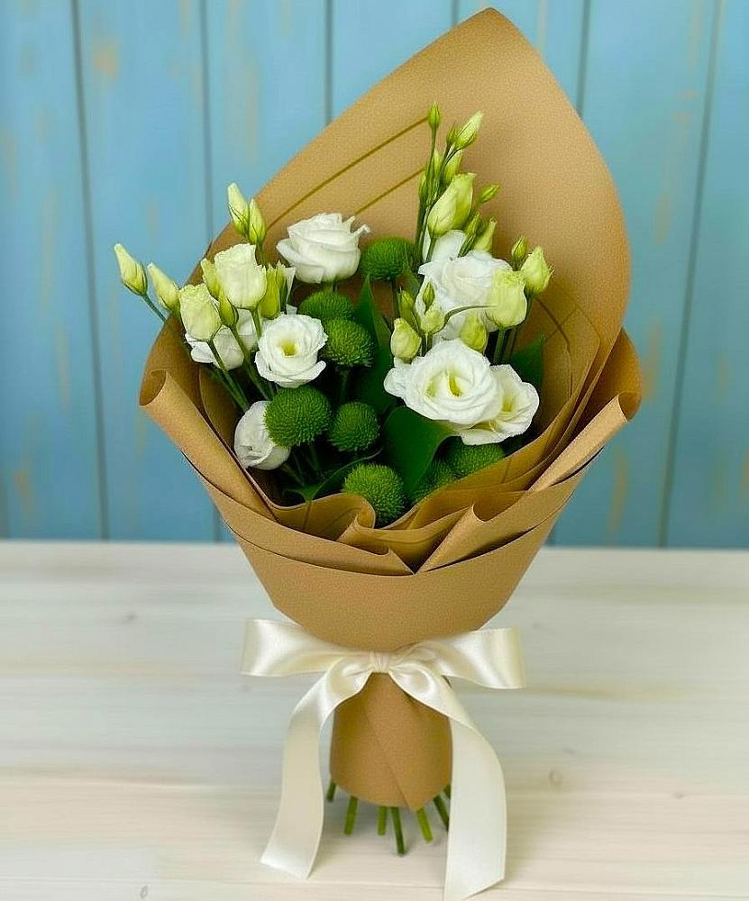 Букет цветов из: Хризантемы и Лизиантусы в Шелкозаводской