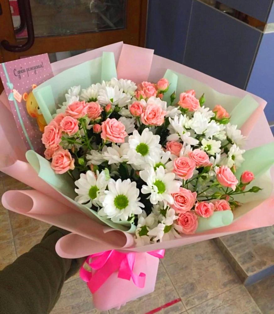 Букет цветов из: Розы и Хризантемы в Шелкозаводской