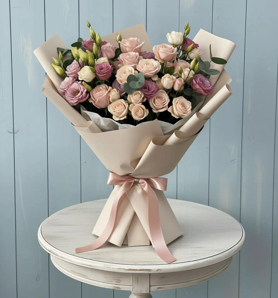 Букет цветов из: Розы и Лизиантусы в Шелкозаводской