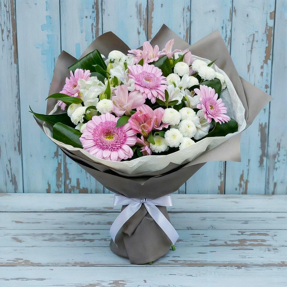 Букет цветов из: Герберы, Альстромерии и Хризантемы в Шелкозаводской