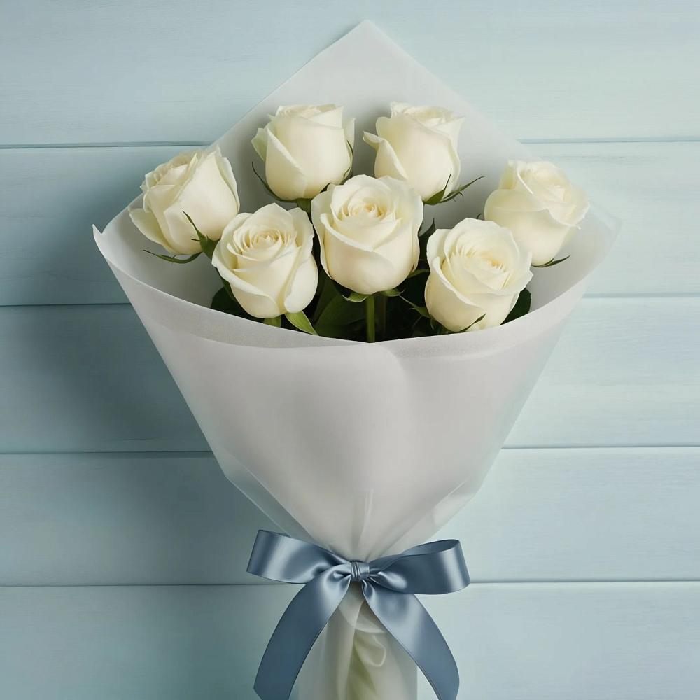 Букет 7 Белых роз Эдлесс Лав в Шелкозаводской