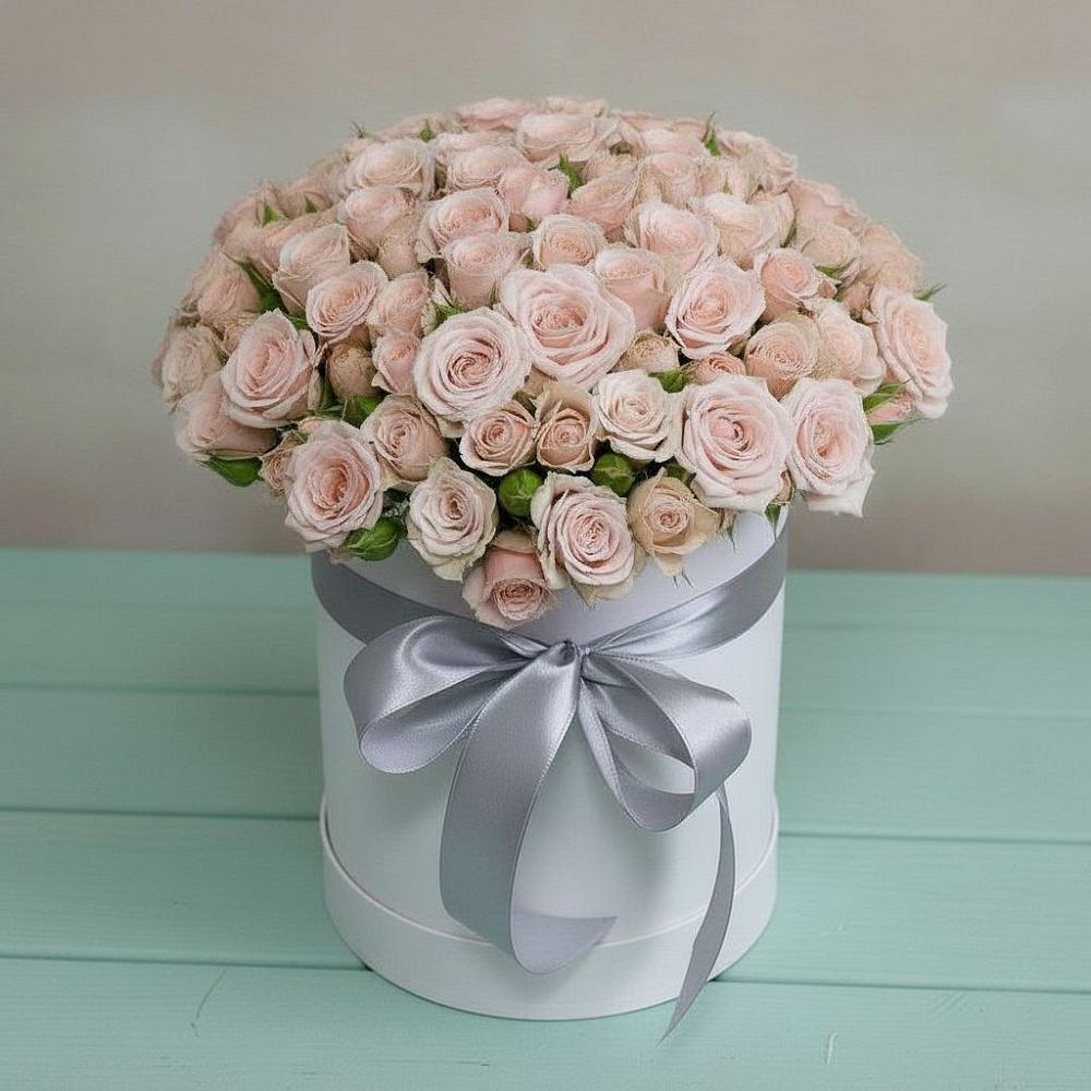 Цветочная композиция из Розы в шляпной коробке в Шелкозаводской